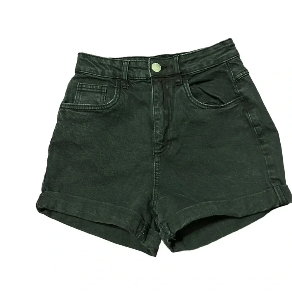COTTON ON HIGH RISE STRETCH BLACK DENIM SHORTS